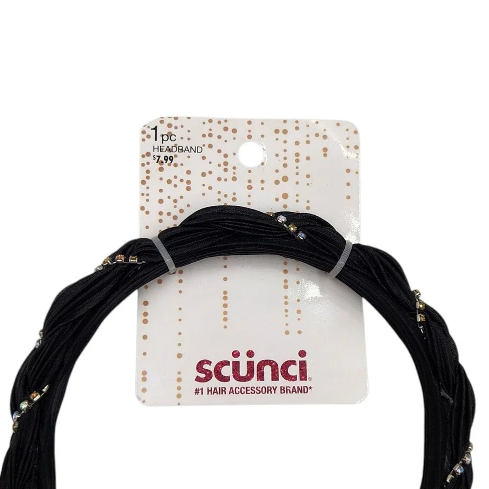 Scunci Deep Teal and Black Fabric Hair‎ Headband 2 Pcs Set with Jewels Bundle
